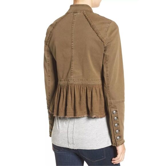 Free People Ruffle Hem Military Jacket Olive Green size S - Picture 3 of 15